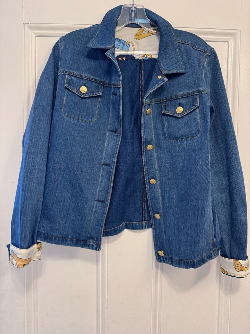 J. McLaughlin Blue Denim Jacket with Gold-Tone Buttons